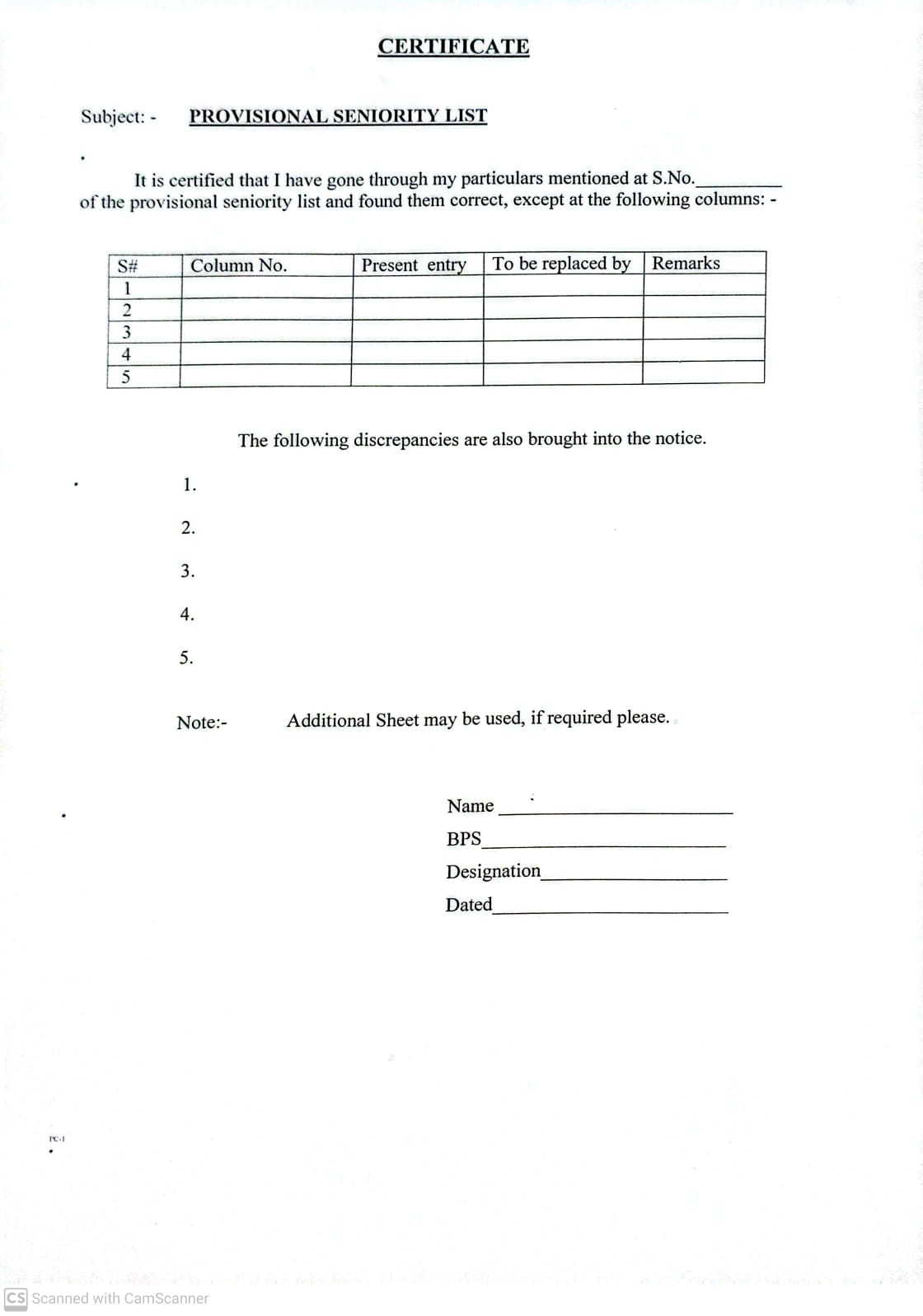 Initial List/Seniority List Class Four Employees Including Drivers